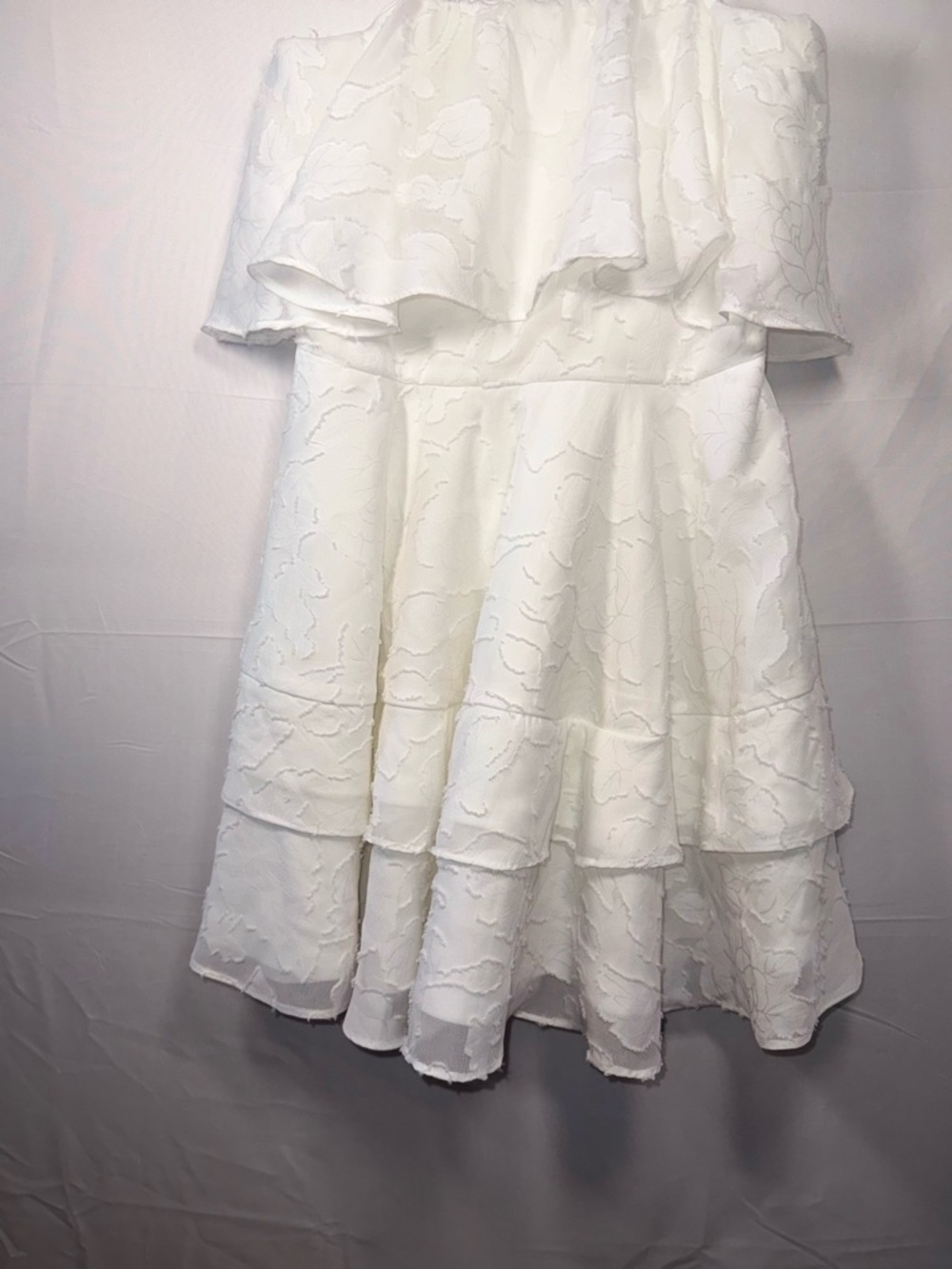 Lulu's True Lover Strapless Floral White Tiered Ruffle Mini Dress Size Small - Picture 14 of 16